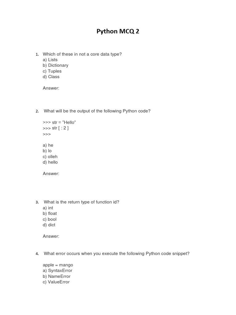 Python MCQ 2 1 PDF Python Programming Language Computer Science Python mcq 2 1 pdf python programming language computer science