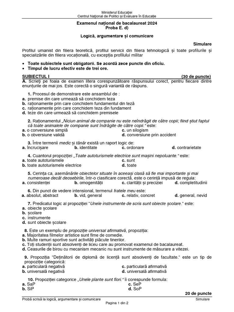 E d logica 2024 var simulare lro pdf
