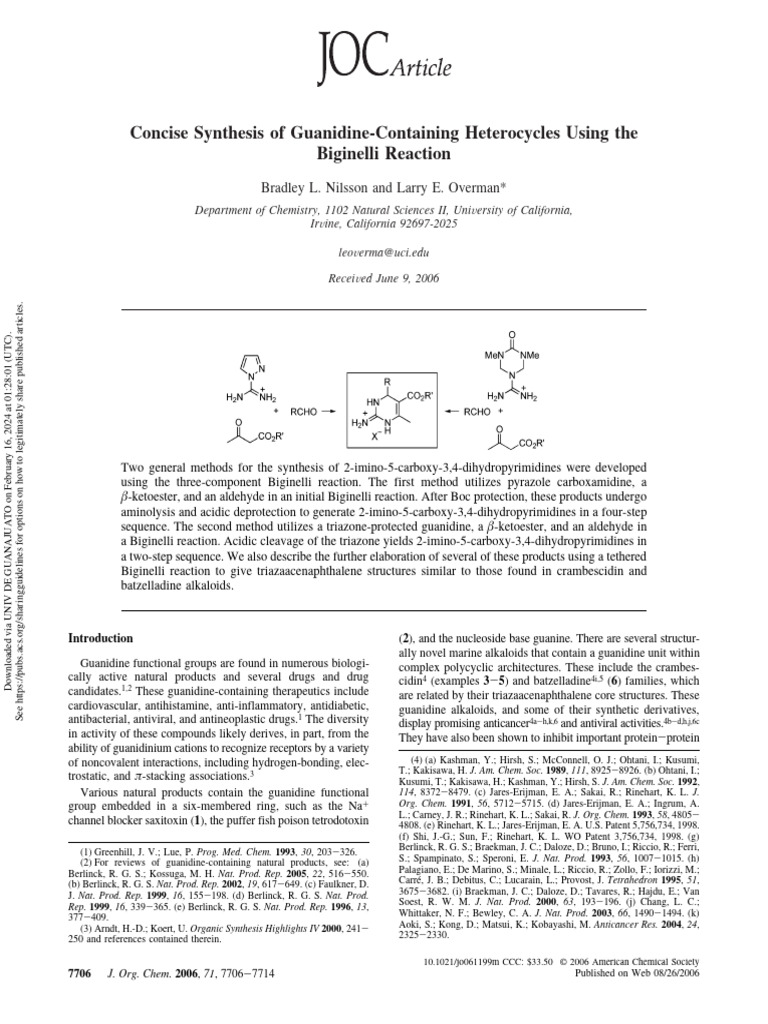Nilsson Overman 2006 Concise Synthesis of Guanidine Containing ...