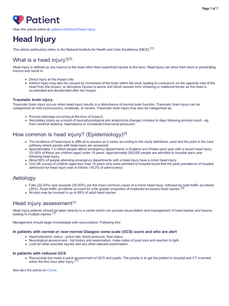 What Is A Head Injury? | PDF
