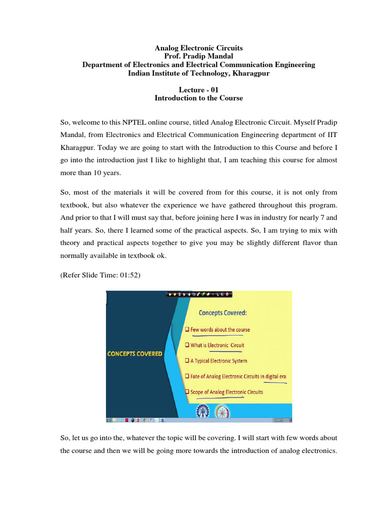 Lec1 Introduction To The Course | PDF | Electronic Circuits | Analogue ...
