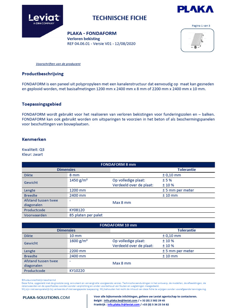 04.06.01 Leviat F NL Fondaform Technische Fiche v01 2020-08-12 | PDF