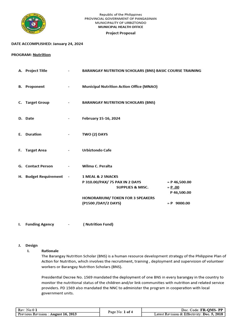 BNS Basic Course Training Proposal | PDF