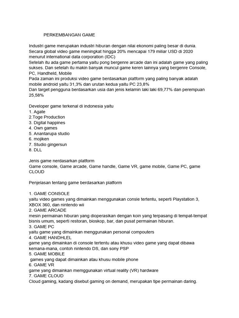 Perkembangan dan Jenis Game Modern | PDF
