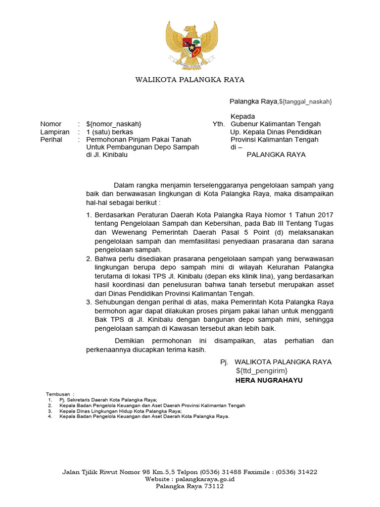 Surat Pinjam Pakai Tanah Di Jl Kinibalu Ttd Oleh Pj Walikota Pdf