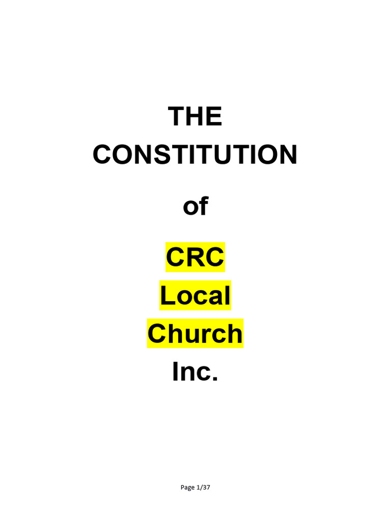 CRC Local Church Constitution Overview | PDF | Jesus | Baptism