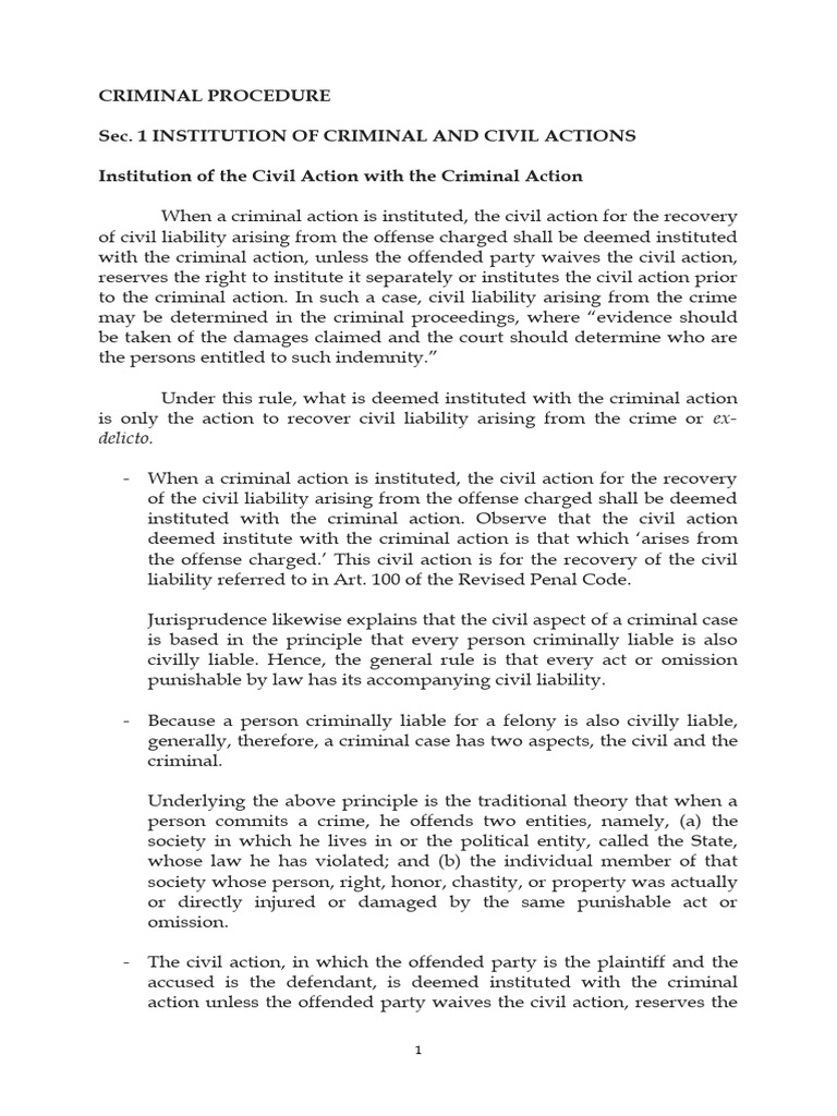 Criminal Procedure - Civil Action | PDF | Acquittal | Crimes