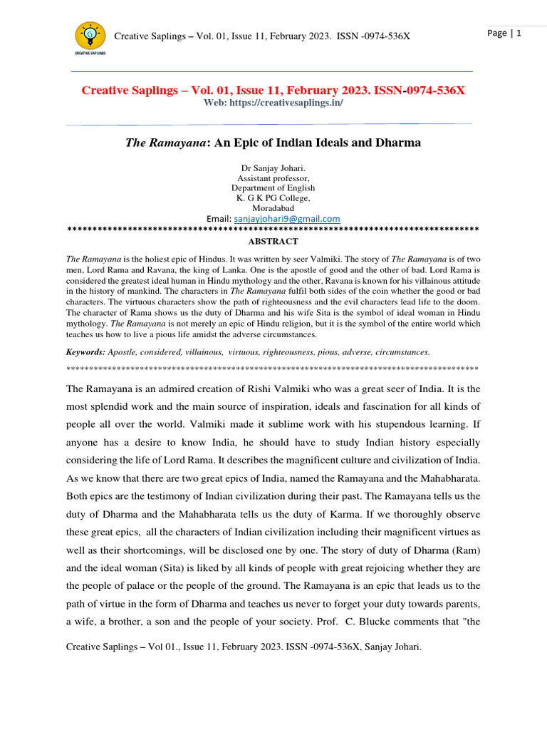 The Ramayana: Ideals of Dharma Explained | PDF | Rama | Ramayana