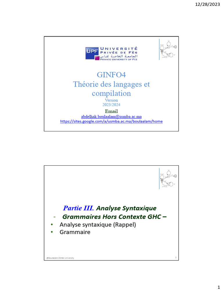 Analyse Syntaxique et Grammaires | PDF | Syntaxe (logique) | Grammaire