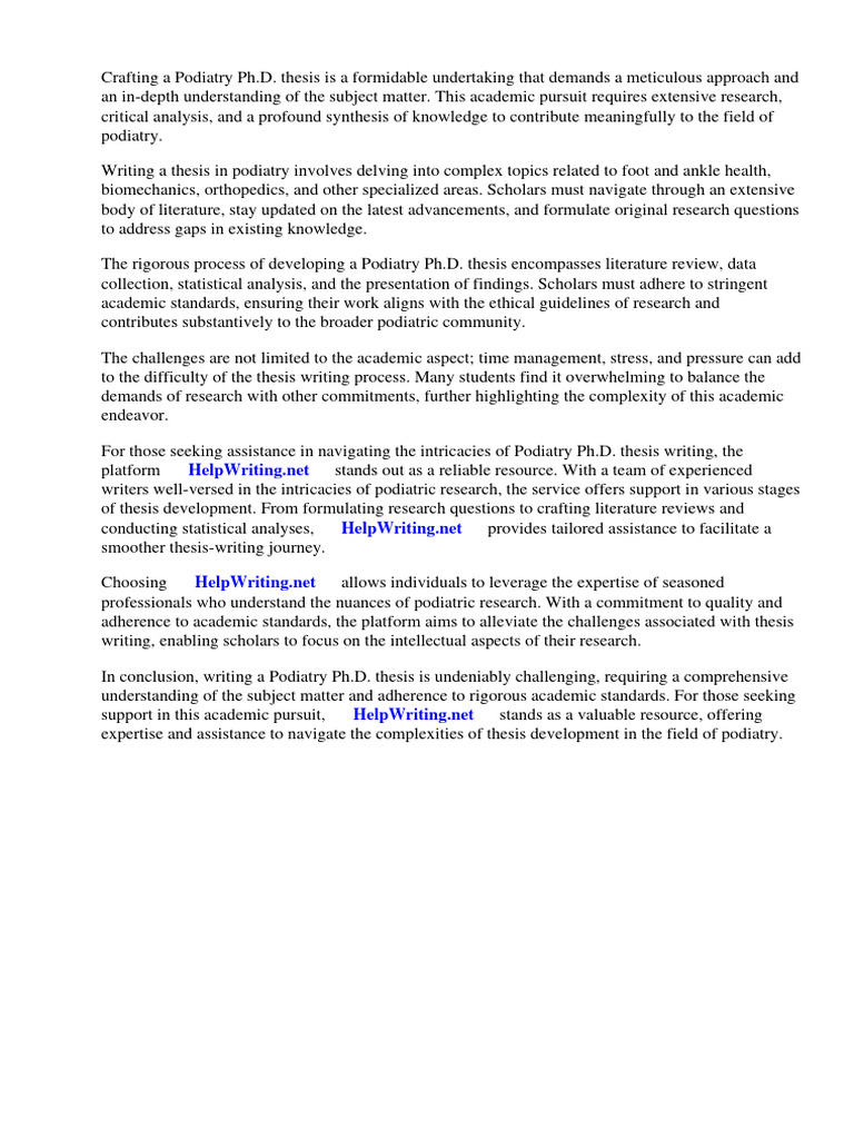 Podiatry Phd Thesis Pdf