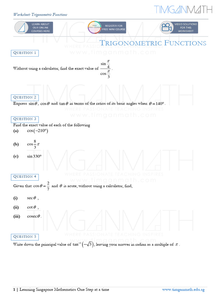 Trigonometric Functions Free Worksheet 3534856584 | PDF