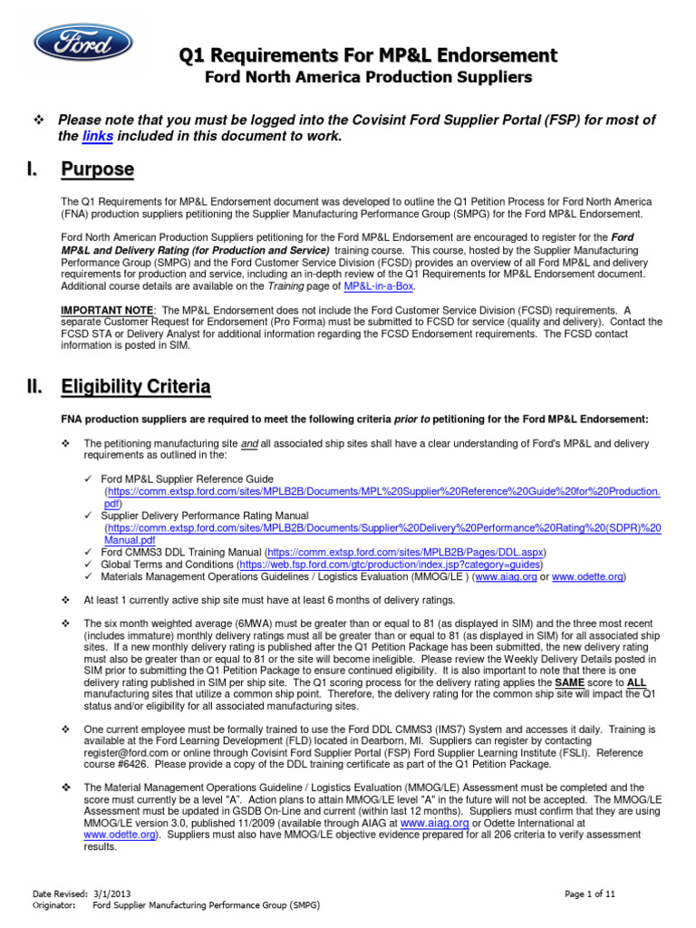 Ford MP&L Endorsement Requirements | PDF | Electronic Data Interchange ...