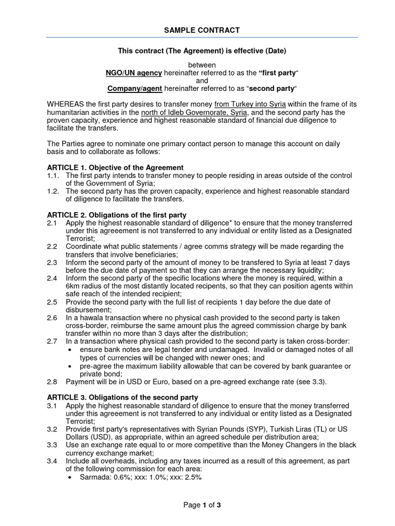Annex Beechwoodmsbkyssamplecontract | PDF | Cash | Foreign Exchange Market