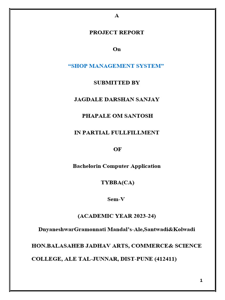 Shop Management System Project Report | PDF | Retail | Feasibility Study