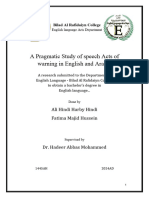 A Pragmatic Study of Speech Acts of Warning in English and Arabic