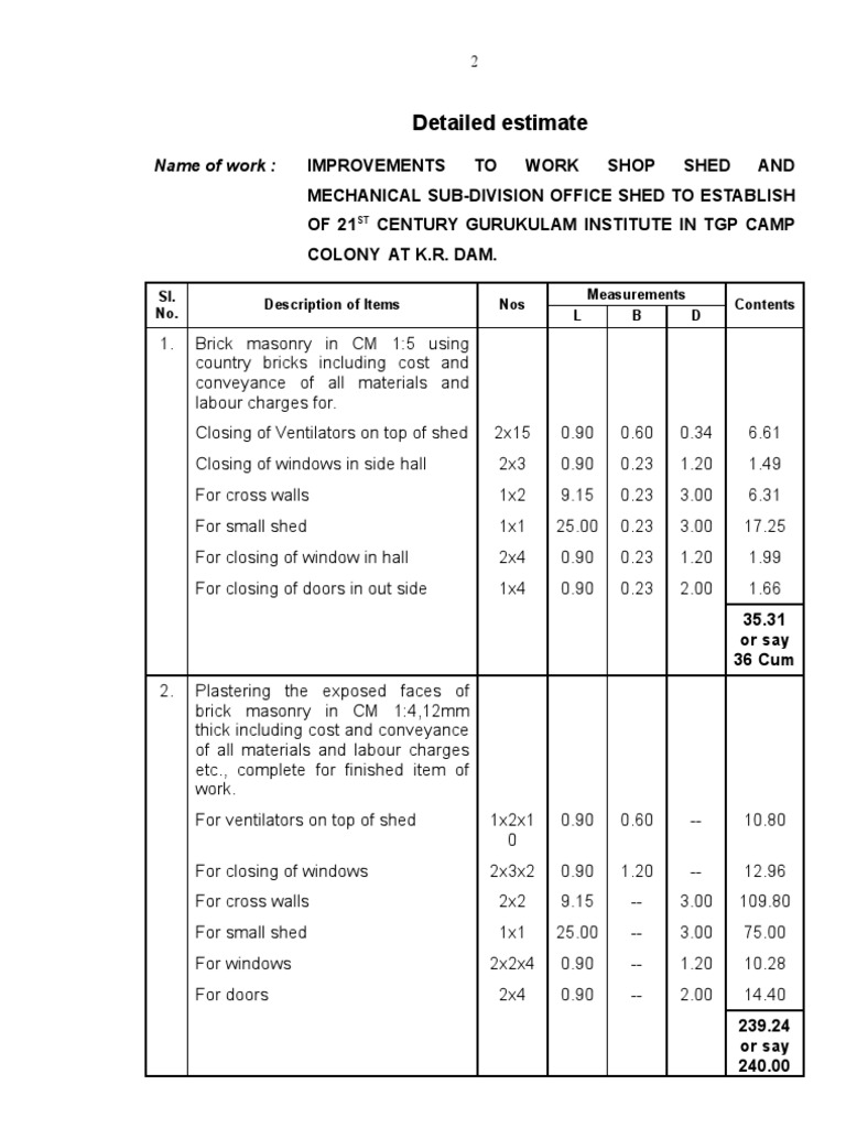 Workshop Shed Renovation Estimate | PDF | Framing (Construction) | Door