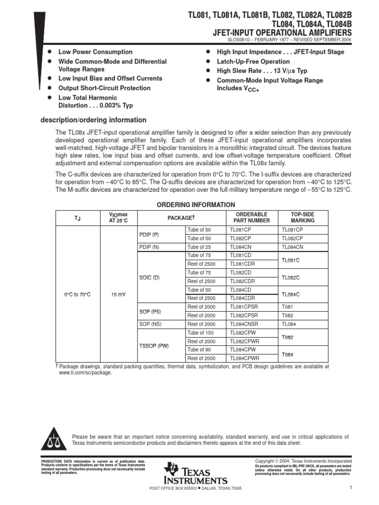 TL084 | PDF | Operational Amplifier | Amplifier