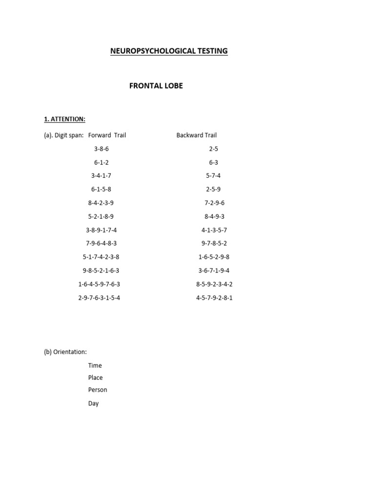 Frontal Lobe Neuropsychological Tests | PDF | Hand | Neuroscience