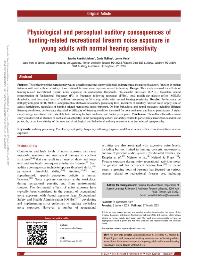 Physiological and Perceptual Auditory Consequences | PDF