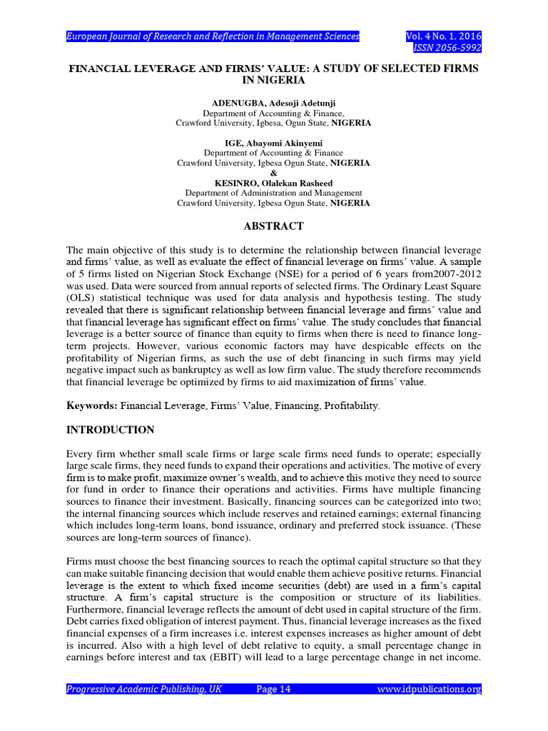 Financial Leverage Impact on Firm Value | PDF