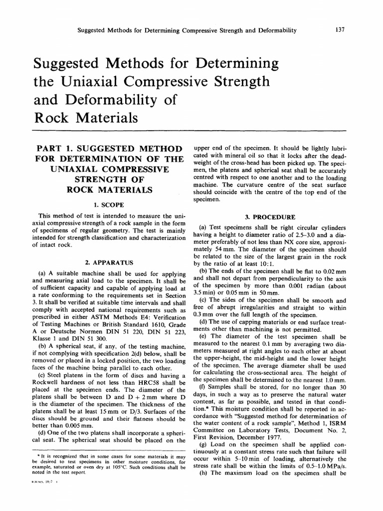 ISRM Uniaxial Compressive Strength and Deformability 1979 | PDF
