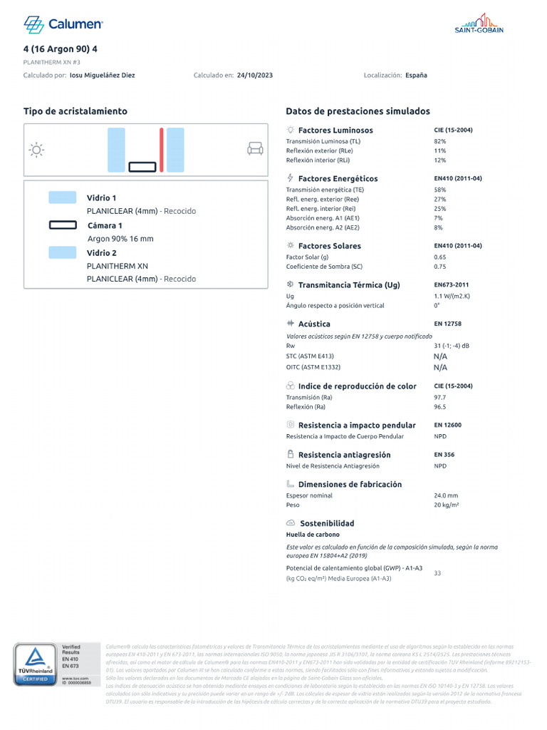 FICHA TECNICA 4 (16 Argon 90) 4 PLANIT - XN | PDF