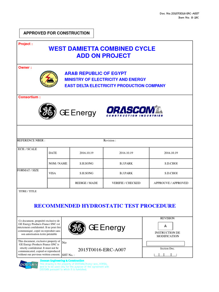 HRSG Hydrostatic Test Procedure | PDF | Leak | Boiler