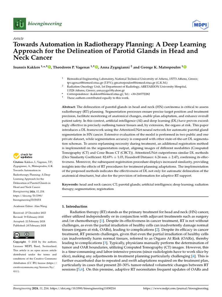 Bioengineering 11 00214 v2 | PDF | Radiation Therapy | Image Segmentation