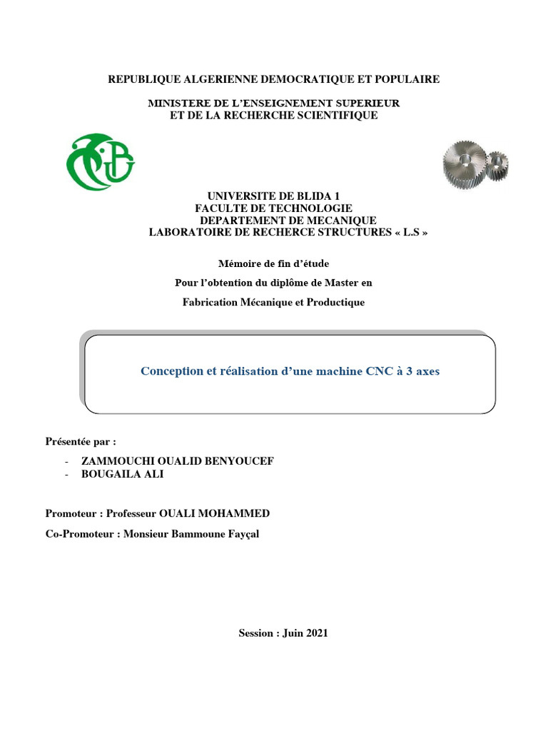 Conception d'une machine CNC à 3 axes | PDF | Machine-outil à commande ...