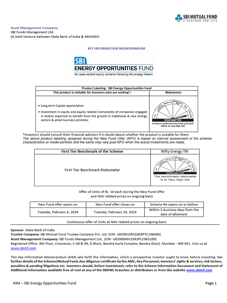 Kim Sbi Energy Opportunities Fund | PDF | Financial Risk | Derivative  (Finance)