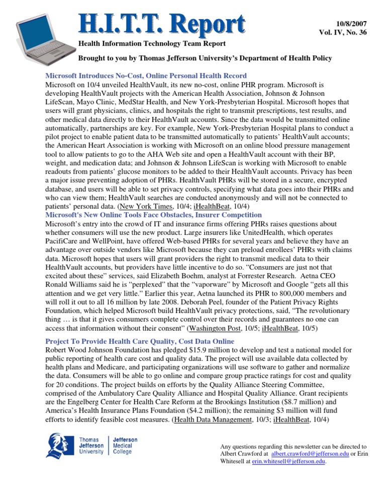 HITTTeamReport 10 8 07 | PDF | Health Economics | Health Care