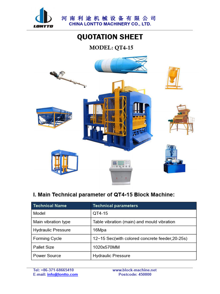 QT4-15 Fully Automatic Block Line Details | PDF | Screw | Concrete