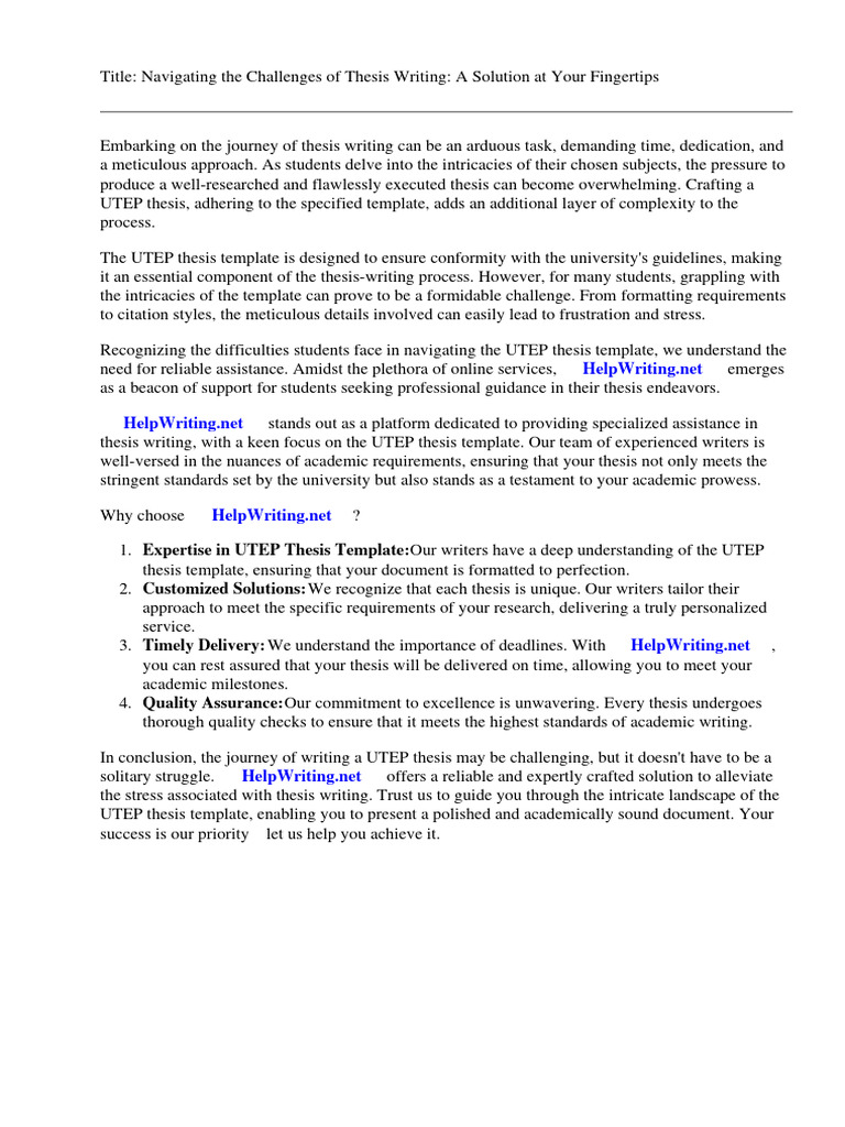 Utep Thesis Template PDF