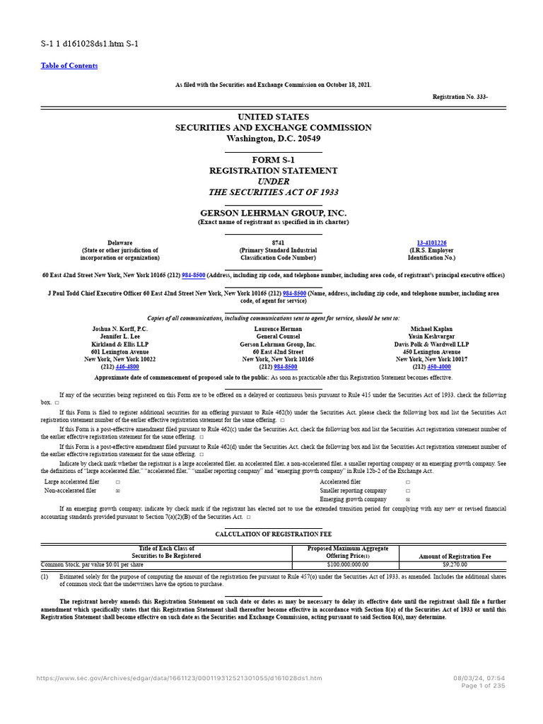 GLG Initial Public Offering Prospectus | PDF | Securities Act Of 1933 ...