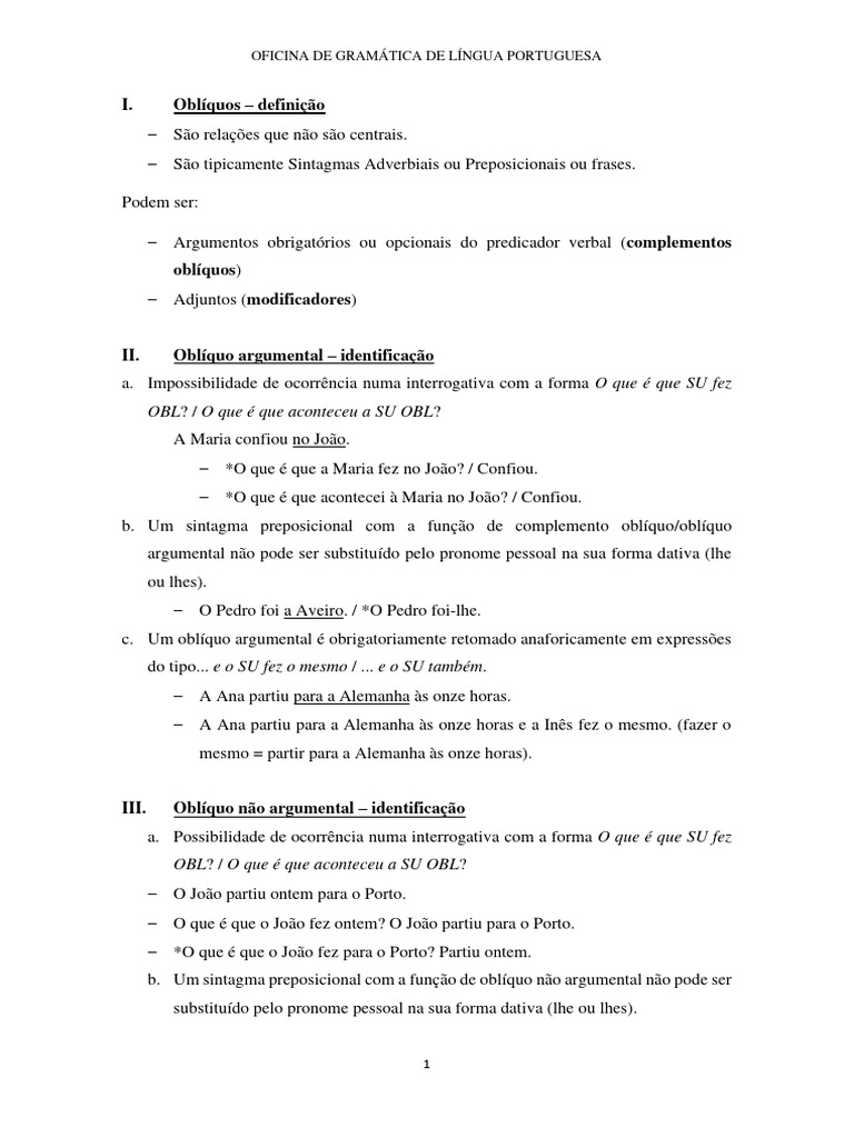 Obliquo Argumental e Nao Argumental | PDF