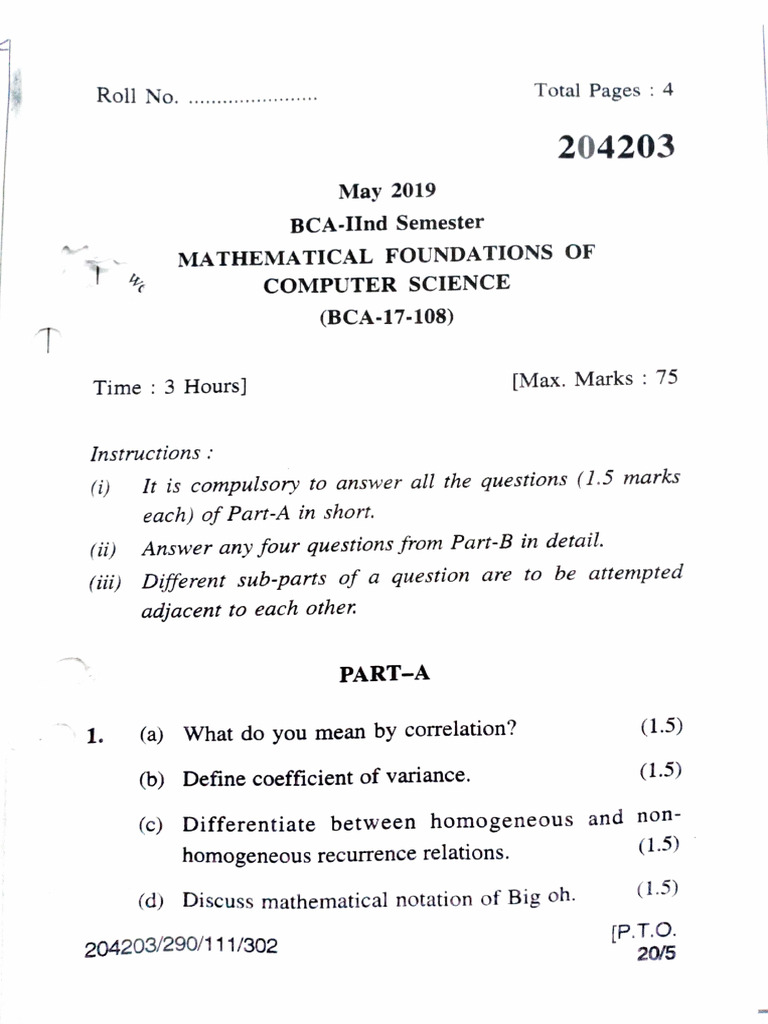 BCA Math-108 Quespaper | Download Free PDF | Theoretical Computer ...