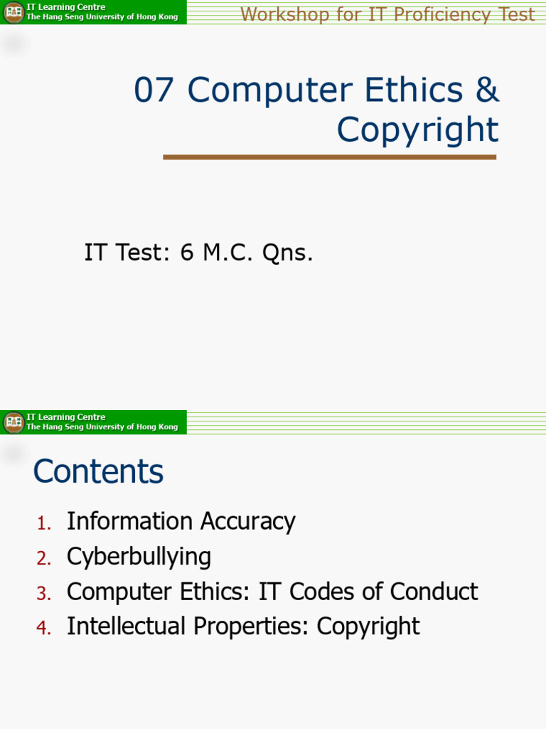 07 IT WKSH Computer Ethics and Copyright 2021 | PDF | Intellectual ...