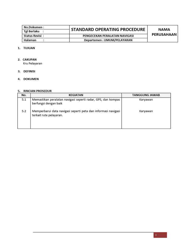 Sop Pengecekan Peralatan Navigasi | PDF | Teknologi & Rekayasa