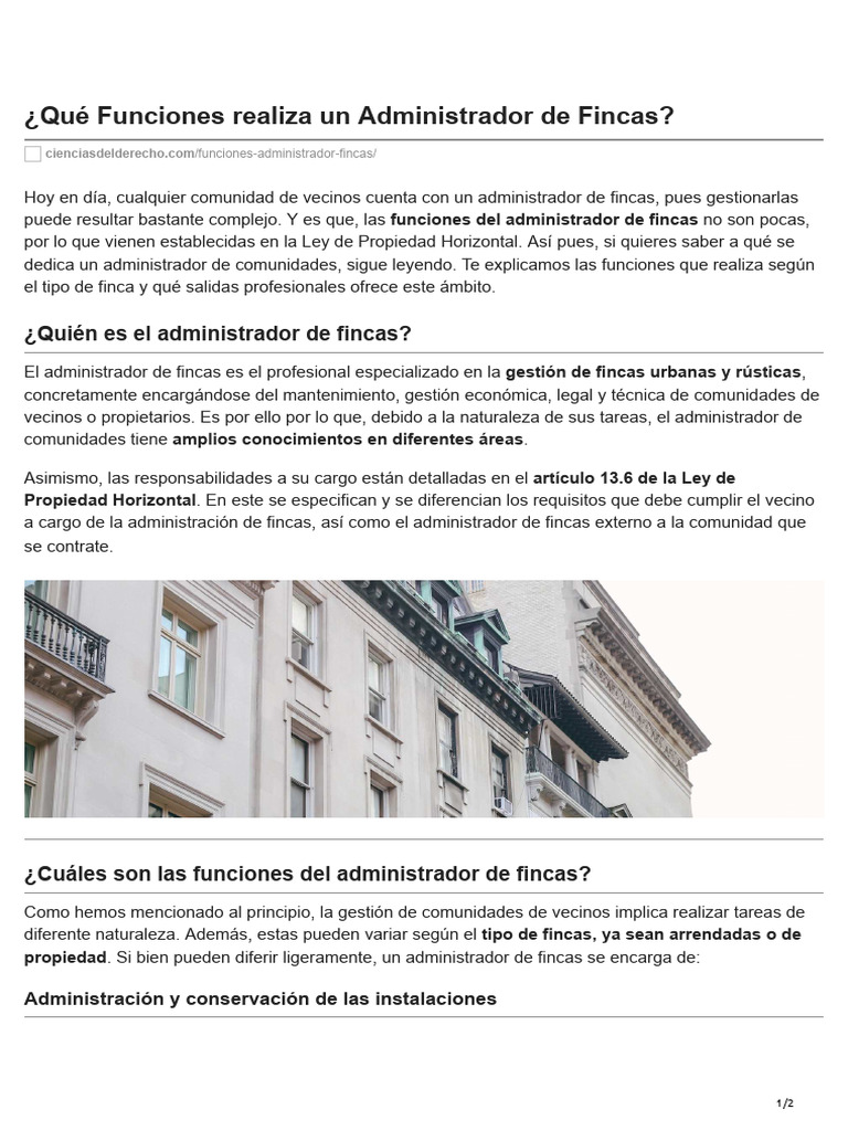 Administrador De Fincas Funciones