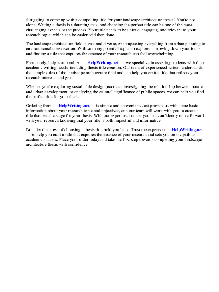 Landscape Architecture Thesis Titles PDF Thesis Electronic Publishing