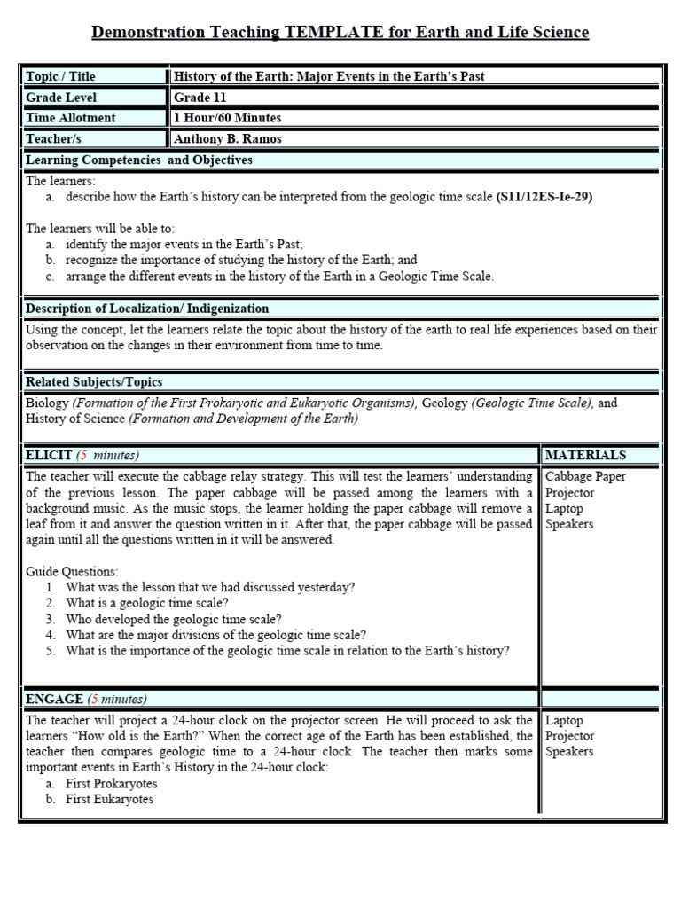 7e's Ton-Ton Demo History of The Earth Lesson Plan | PDF | Learning ...
