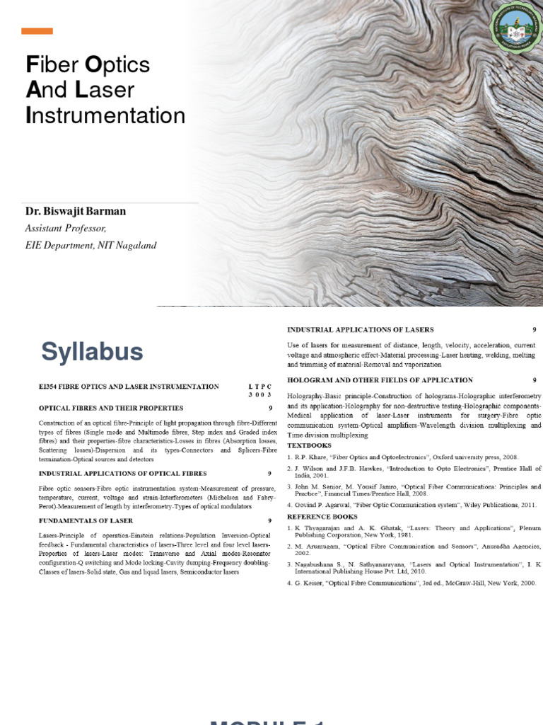 Fiber Optics and Laser Instrumentation Guide | PDF | Optical Fiber ...