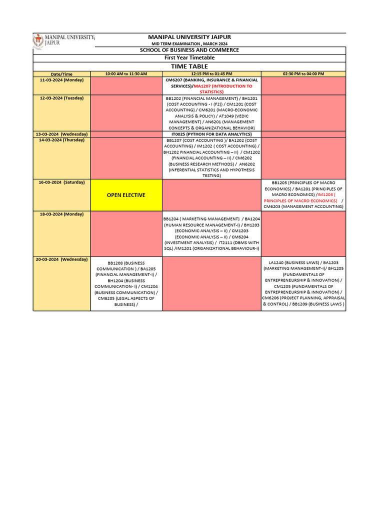 March 2024 Midterm Exam Schedule | PDF | Business