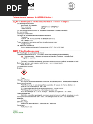 Ficha de Segurança do VERKOFOOD WRT SPRAY | PDF