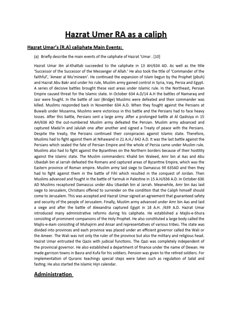 Hazrat Umar RA: Key Events & Reforms | PDF | Umar | Caliphate