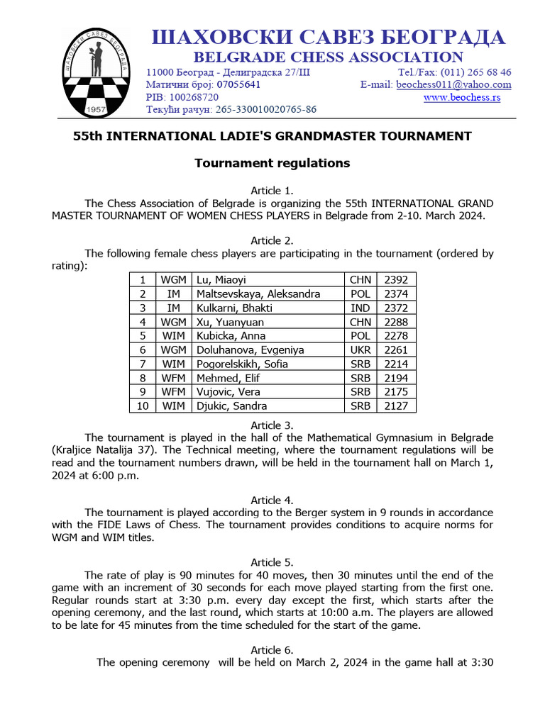 Tournament Regulations | PDF | Chess Titles | Gaming