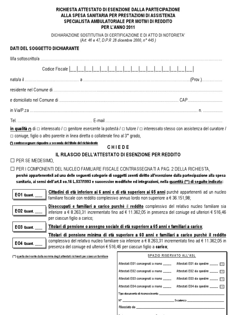 Modulo Per L'esenzione Ticket | PDF