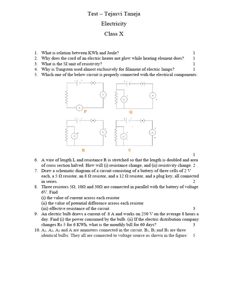 Test - Electricity | PDF