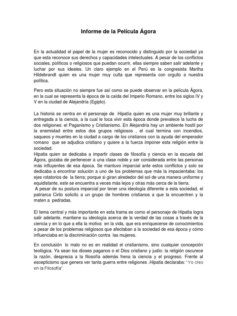 Informe de la Película Ágora