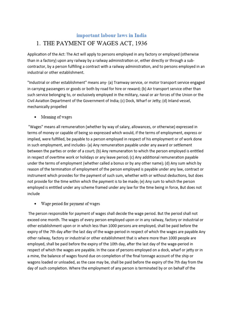 Important labour laws in india pdf